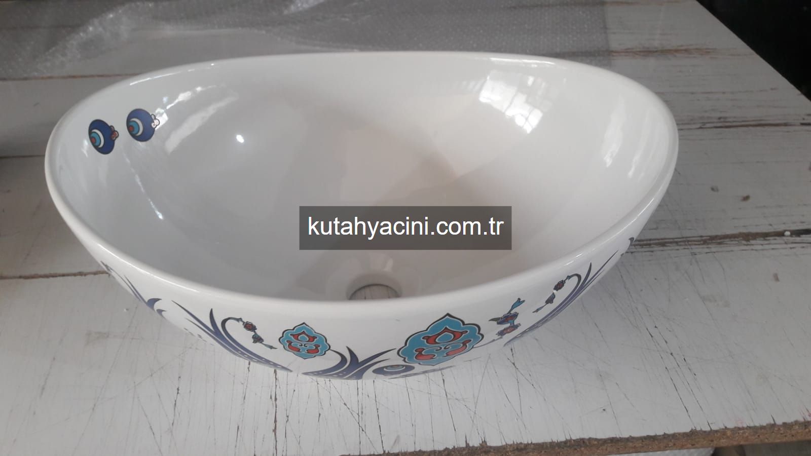 Porselen El Dekor Çinili Lavabo 40 x 32 x18 x11 cm-1
